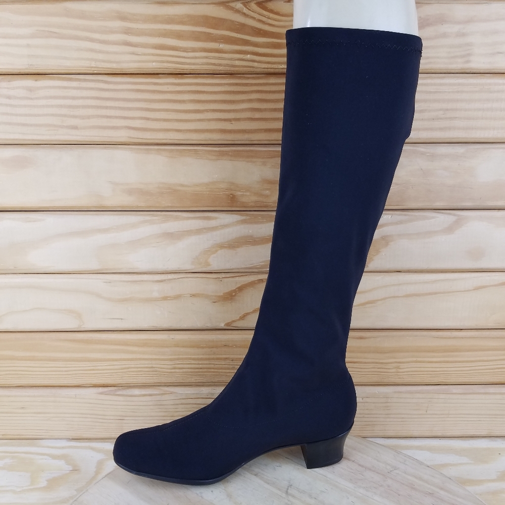 MUNRO Newbury Tall Black Stretch Fabric Fashion Knee Boots Pull-on Women's 7 N